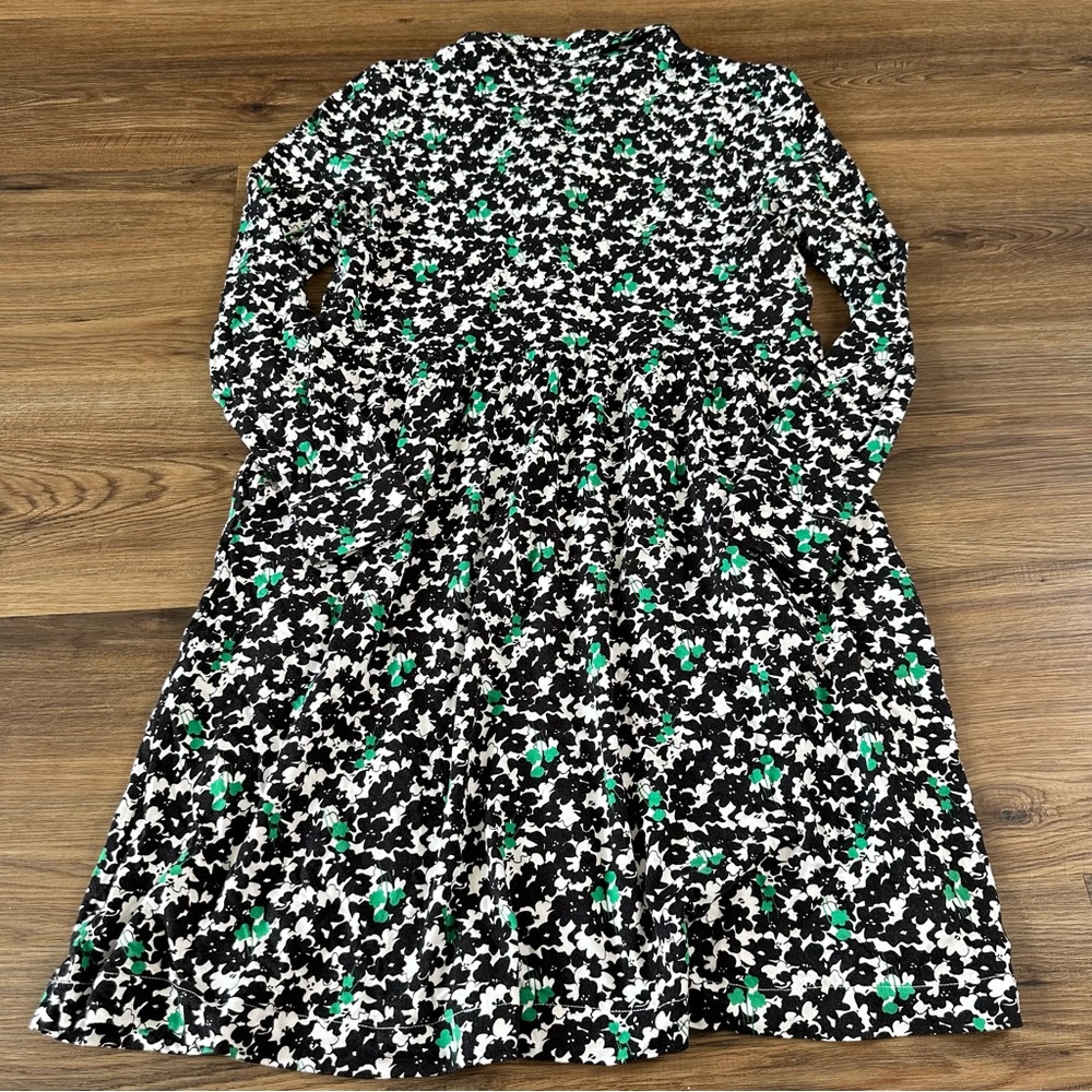 Boden Alma Floral Jersey Knit Dress 8 Button Front Knee Teacher Black Green Prep - Picture 15 of 15